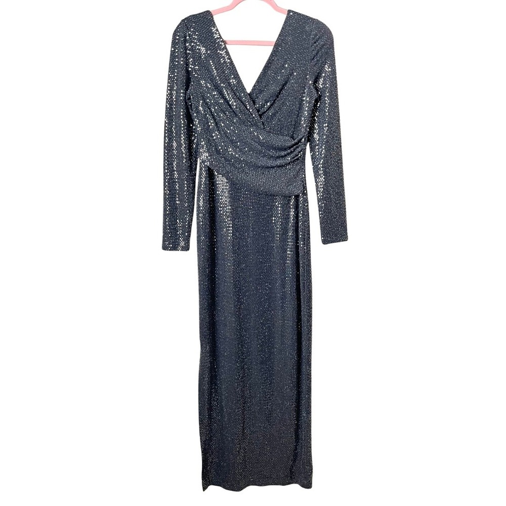 Eliza J Dress‎ Women Size 4 Metallic Sequin Long Sleeve Maxi Gown Formal Evening